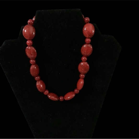 Handmade Jewelry - HANDCRAFTED NECKLACE  & EARRINGS WITH RED GLASS BEADS GREAT GIFT